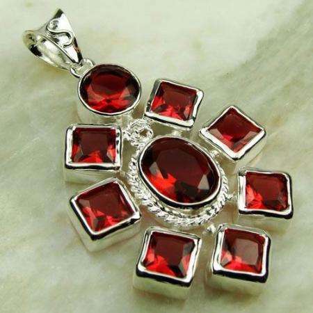 STUNNING FASHION RED QUARTZ GEMSTONE PENDANT 925 SILVER 2.6" (HALLMARKED)